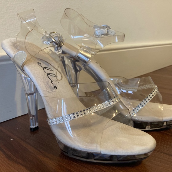 Clear Platform Heels with Rhinestone Straps & Ankle Buckle - 7.5 - Picture 3 of 8